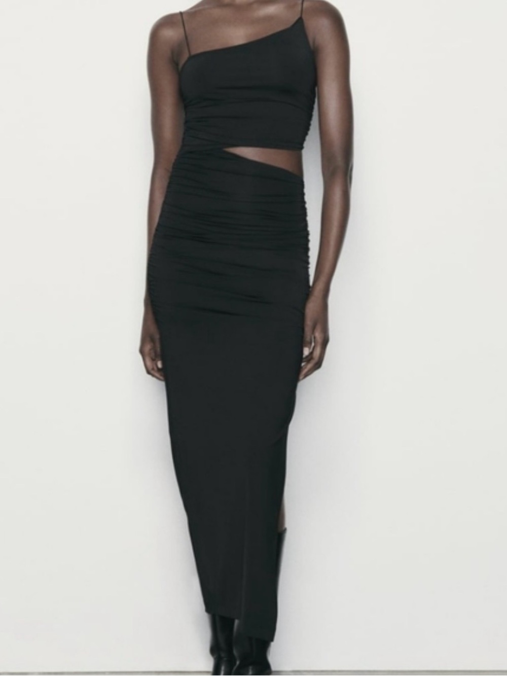 BNWT Zara One-Shoulder Cutout Black Maxi Dress
